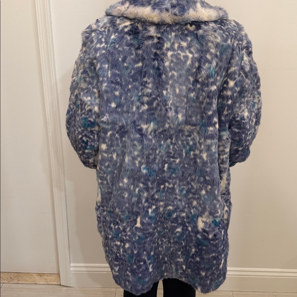 Women's Blue Real Rabbit Fur Coat - Picture 7 of 14